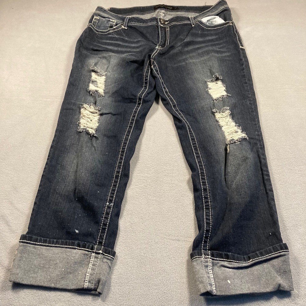 twentyone black Jeans Womens 15/16 Blue Straight Mid Rise Distressed Dark Wash